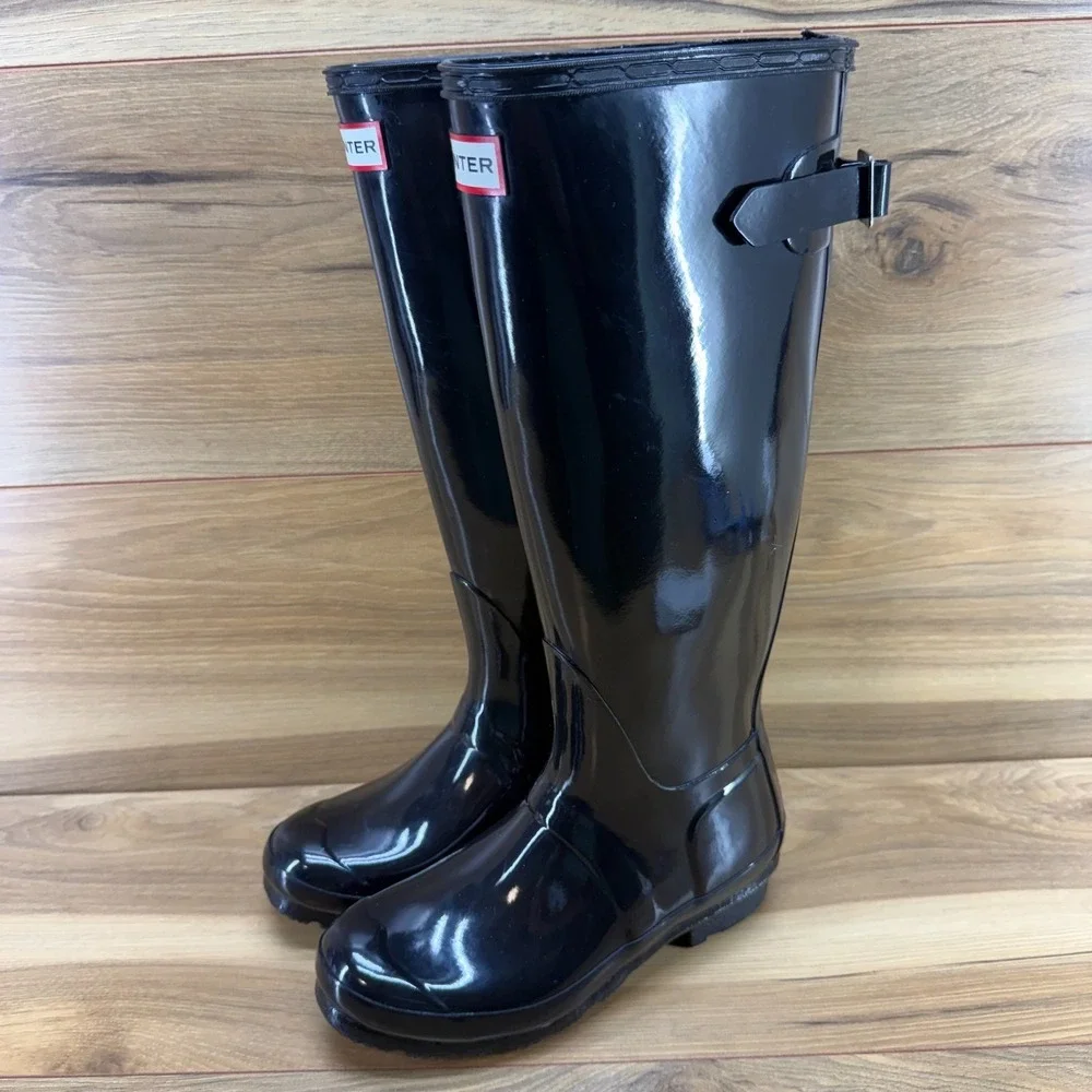 Hunter Original Tall Back Adjustable Boot 5 EU 36 Gloss Black Waterproof Wellies